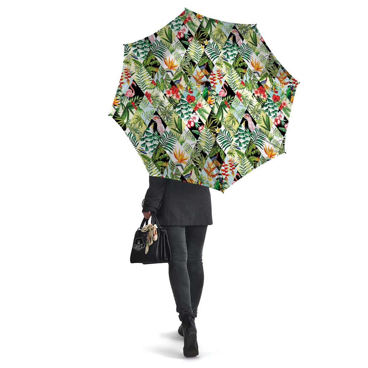 Tropical Bird Patchwork Print Umbrella-grizzshop