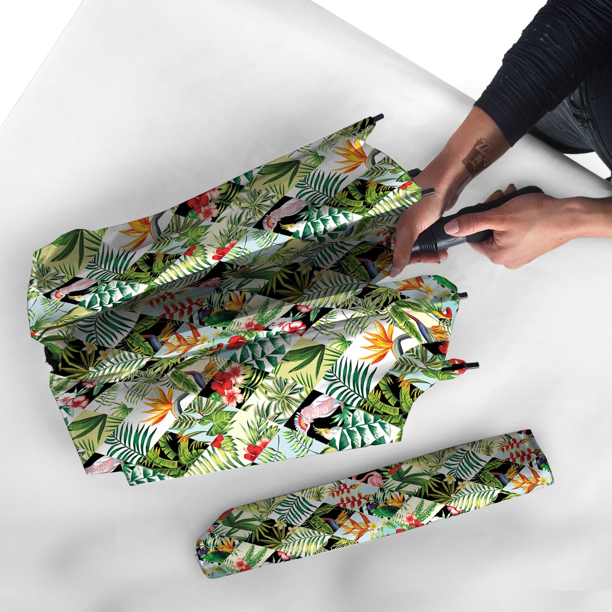 Tropical Bird Patchwork Print Umbrella-grizzshop