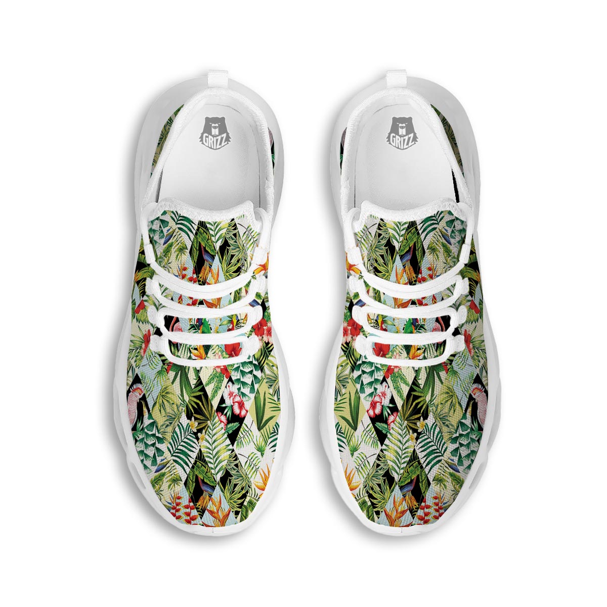 Tropical Bird Patchwork Print White Running Shoes-grizzshop