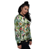 Tropical Bird Patchwork Print Women's Bomber Jacket-grizzshop