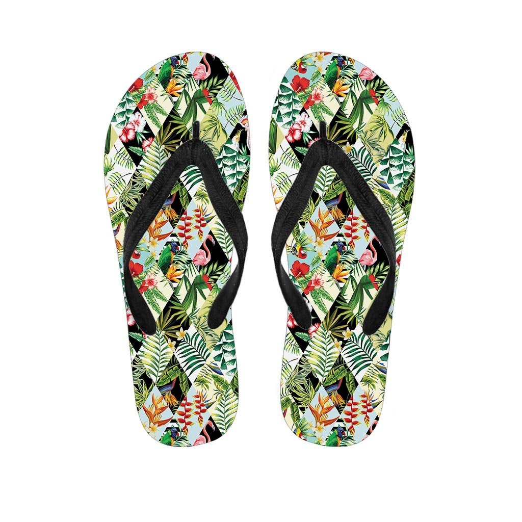 Tropical Bird Patchwork Print Women's Flip Flops-grizzshop