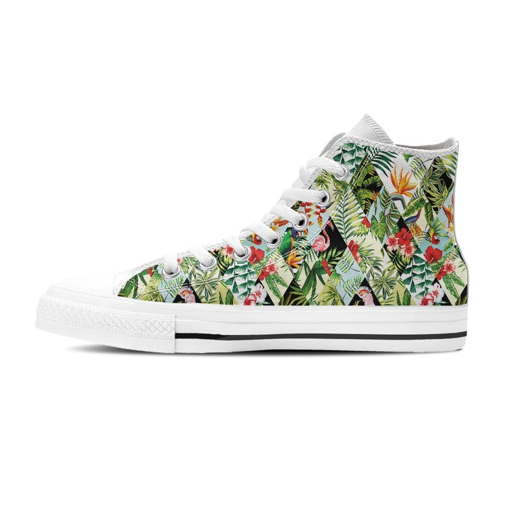 Tropical Bird Patchwork Print Women's High Top Shoes-grizzshop