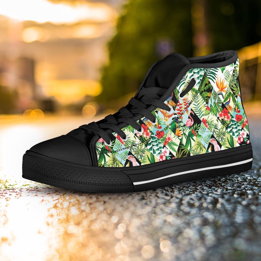 Tropical Bird Patchwork Print Women's High Top Shoes-grizzshop