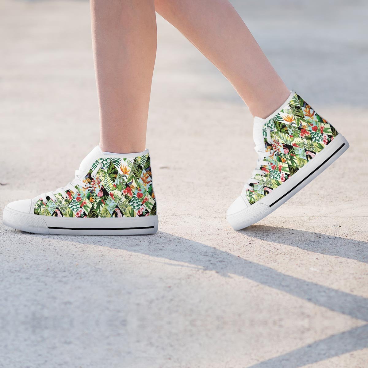 Tropical Bird Patchwork Print Women's High Top Shoes-grizzshop