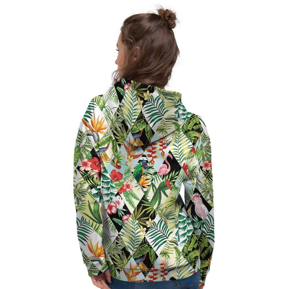 Tropical Bird Patchwork Print Women's Hoodie-grizzshop