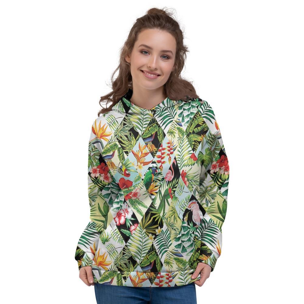 Tropical Bird Patchwork Print Women's Hoodie-grizzshop