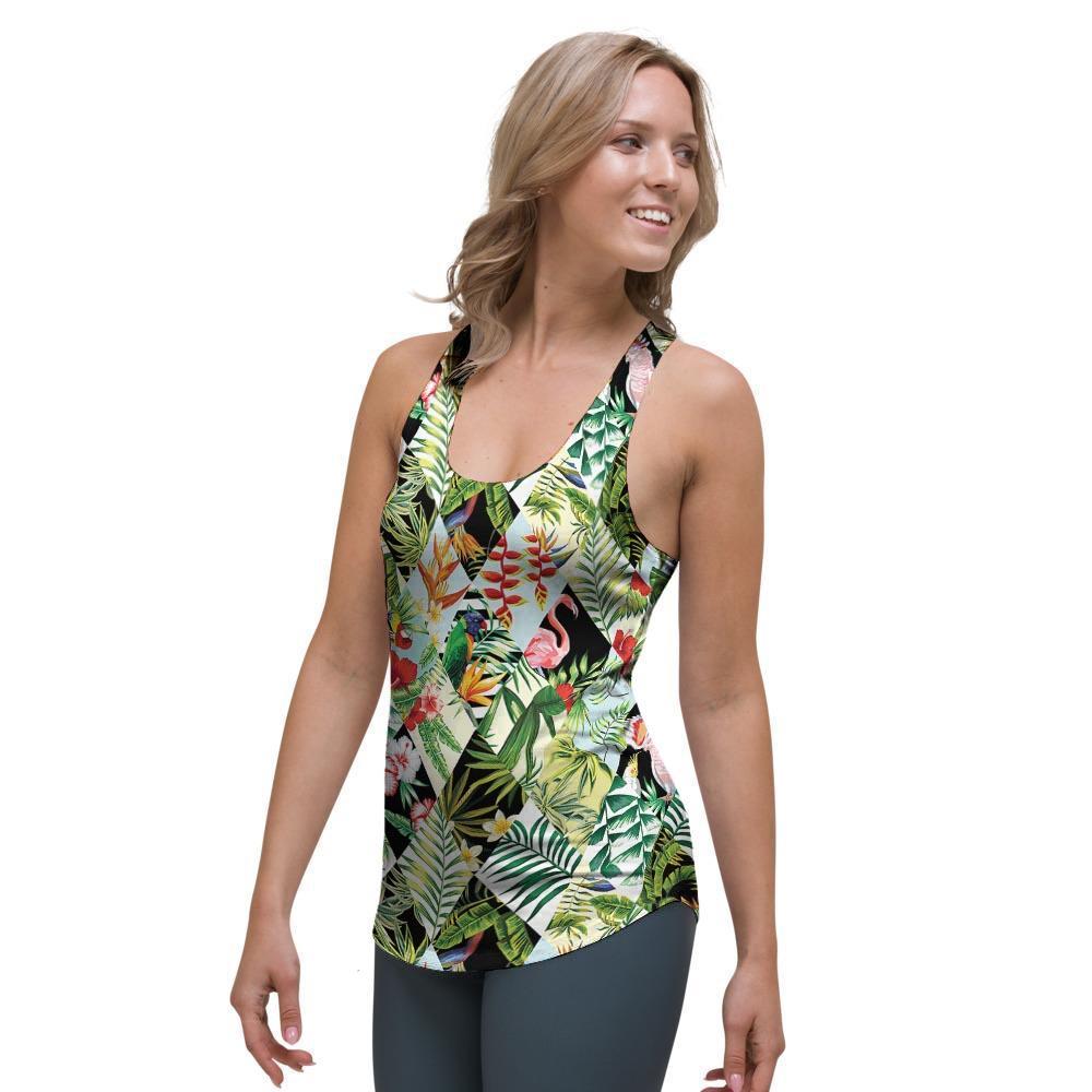 Tropical Bird Patchwork Print Women's Racerback Tank Top-grizzshop