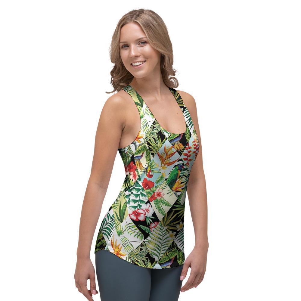 Tropical Bird Patchwork Print Women's Racerback Tank Top-grizzshop