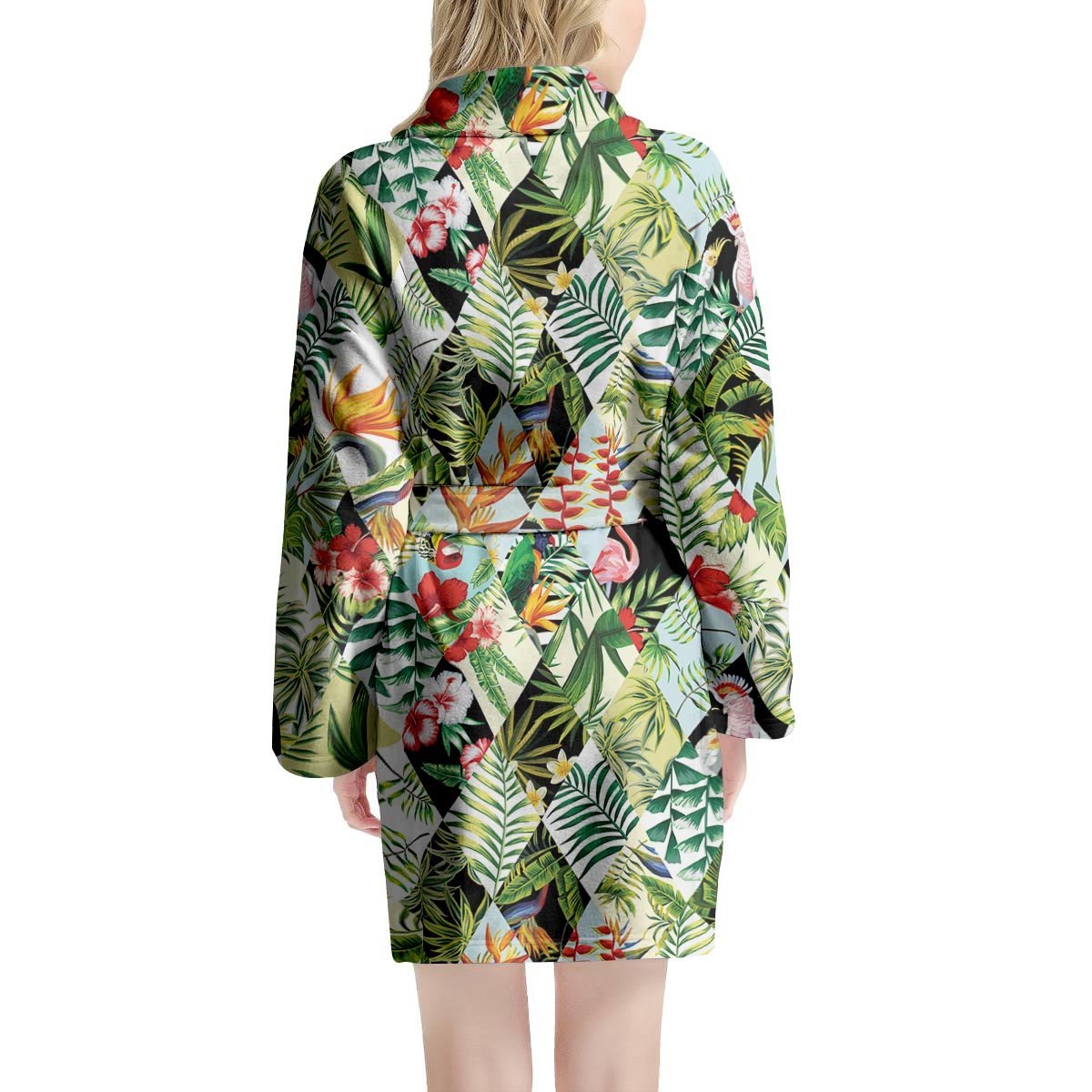 Tropical Bird Patchwork Print Women's Robe-grizzshop