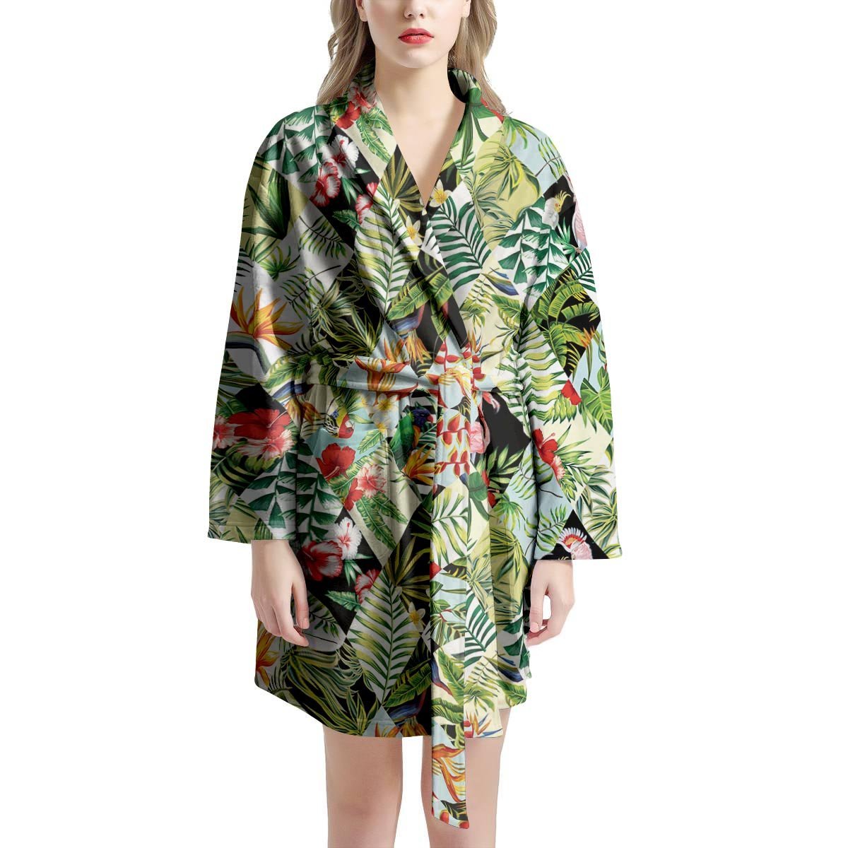 Tropical Bird Patchwork Print Women's Robe-grizzshop