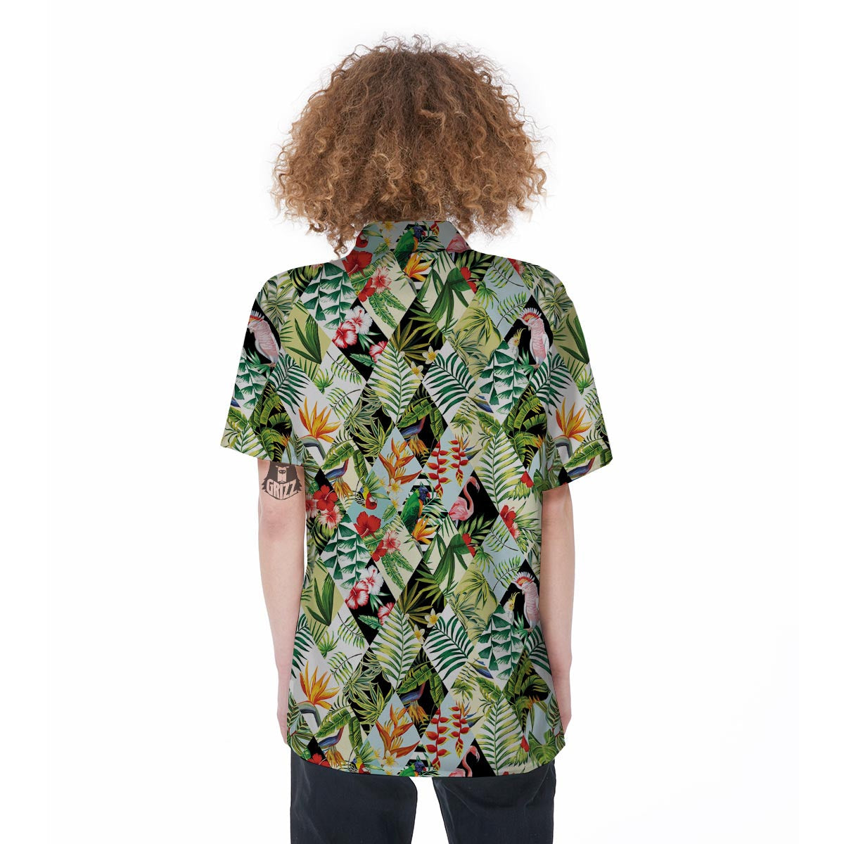 Tropical Bird Patchwork Print Women's Short Sleeve Shirts-grizzshop