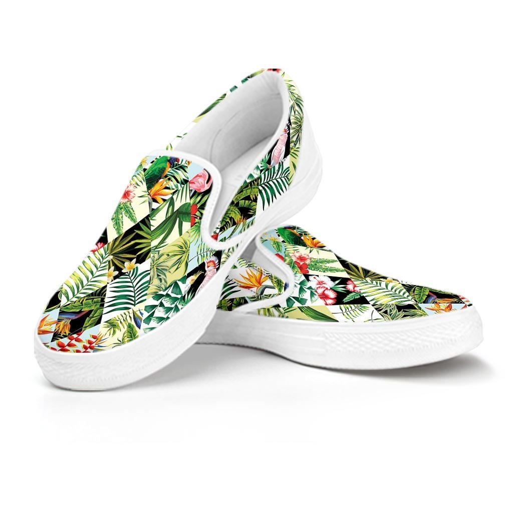 Tropical Bird Patchwork Print Women's Slip On Sneakers-grizzshop