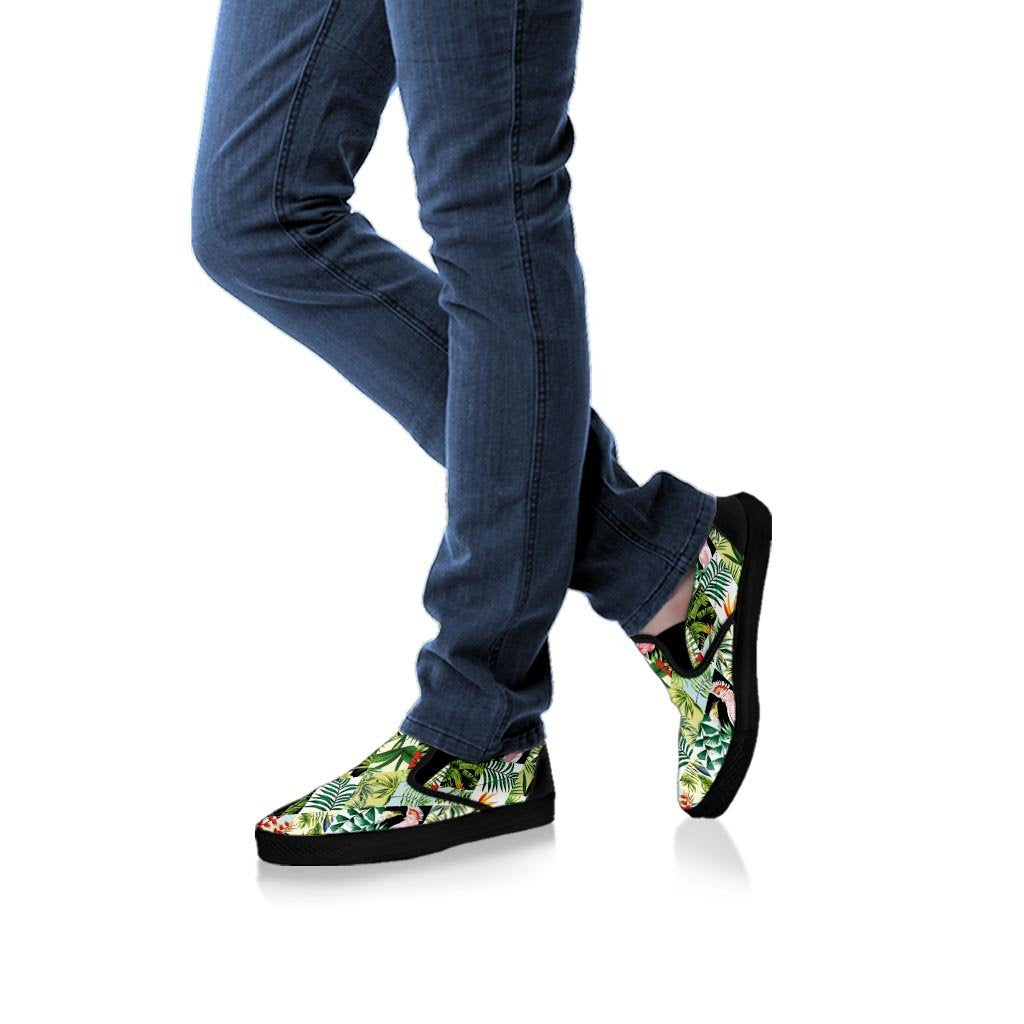 Tropical Bird Patchwork Print Women's Slip On Sneakers-grizzshop