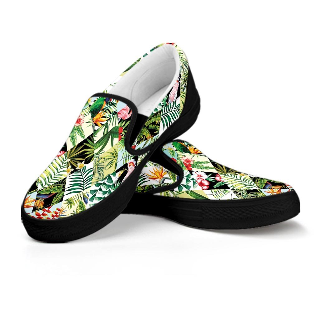 Tropical Bird Patchwork Print Women's Slip On Sneakers-grizzshop
