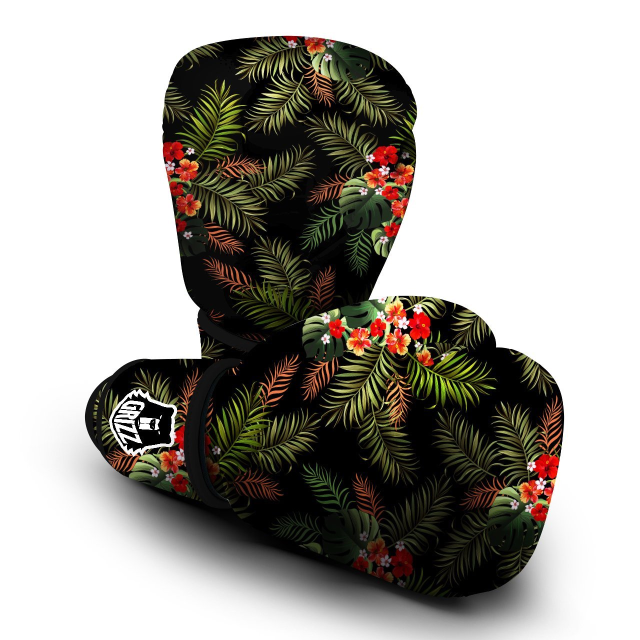 Tropical Black Hawaii Print Pattern Boxing Gloves-grizzshop