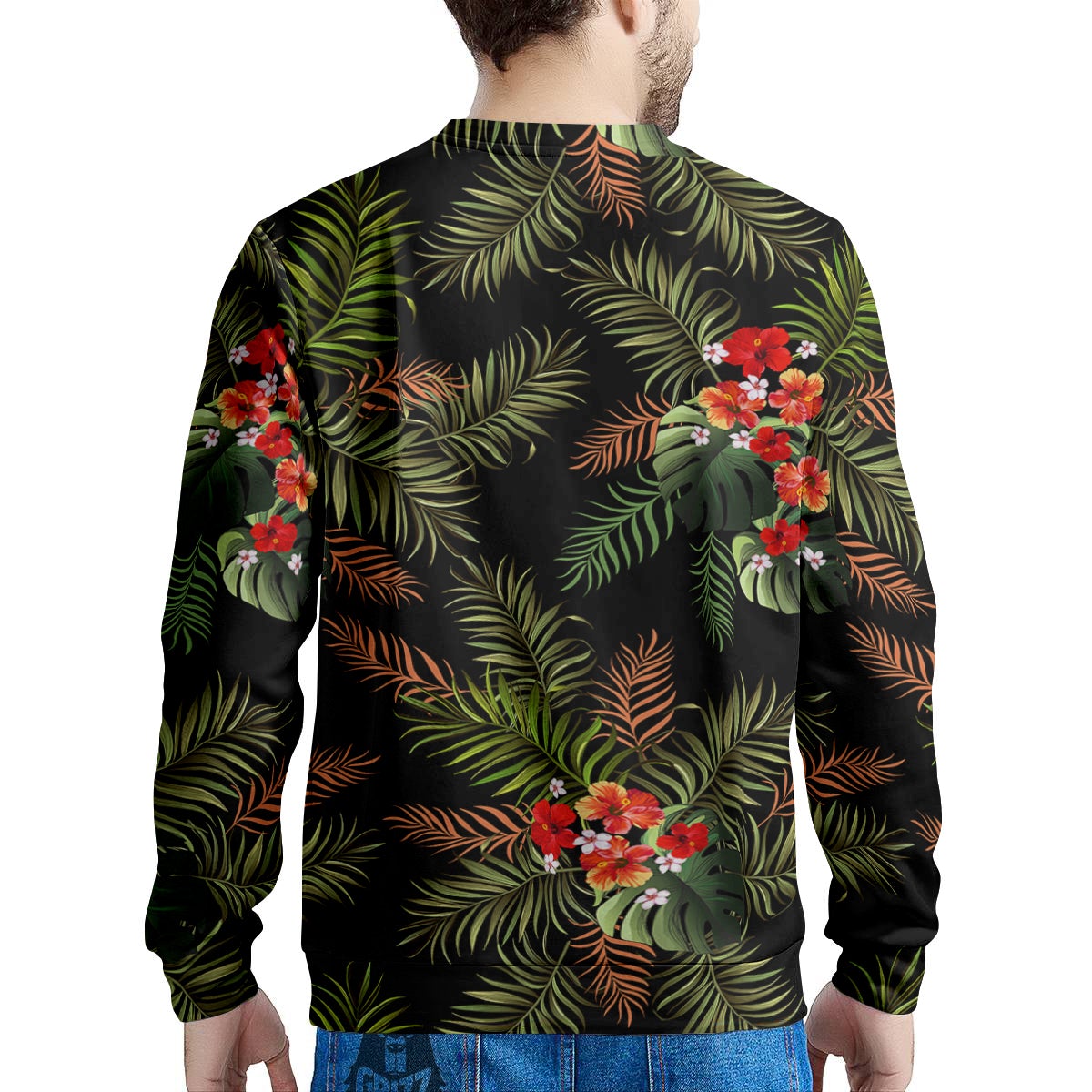 Tropical Black Hawaii Print Pattern Men's Sweatshirt-grizzshop