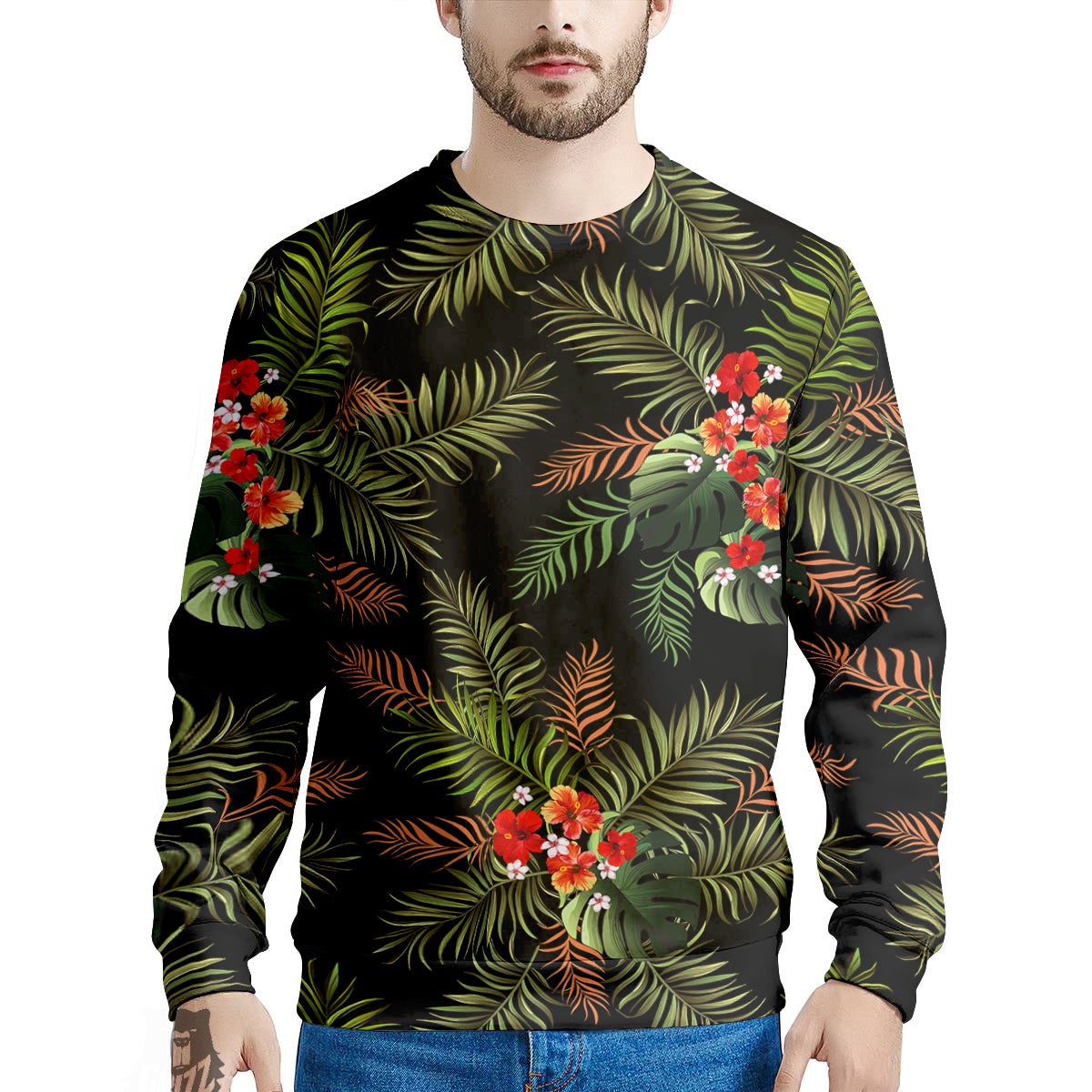 Tropical Black Hawaii Print Pattern Men's Sweatshirt-grizzshop