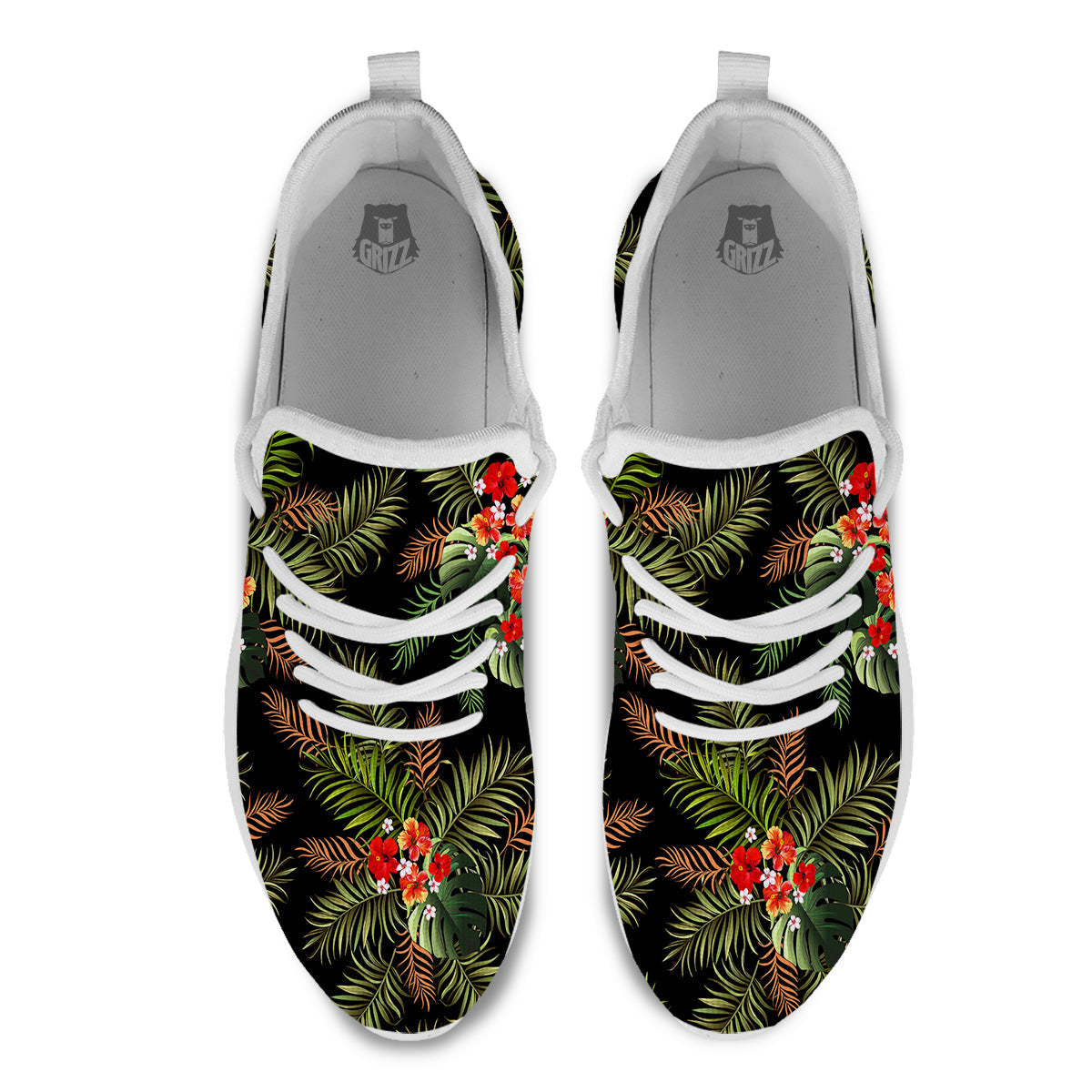 Tropical Black Hawaii Print Pattern White Athletic Shoes-grizzshop