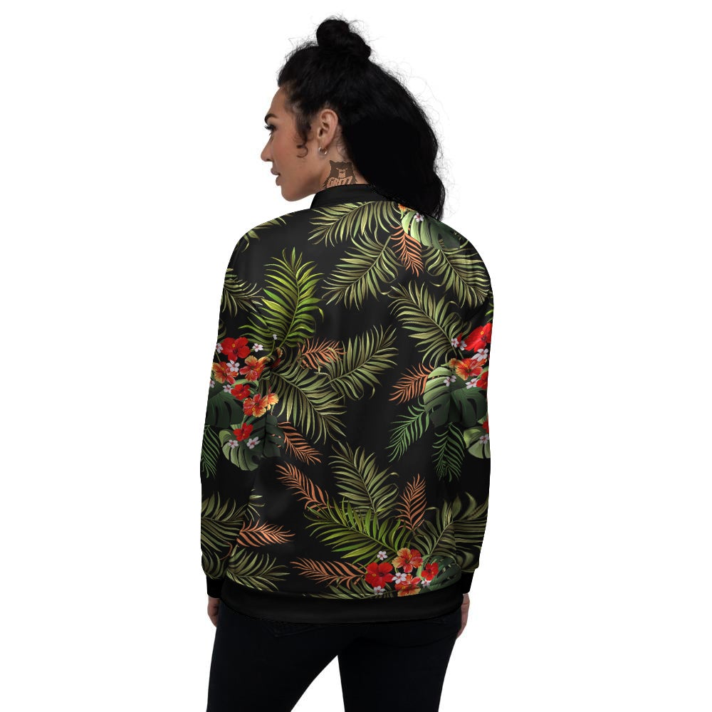 Tropical Black Hawaii Print Pattern Women's Bomber Jacket-grizzshop