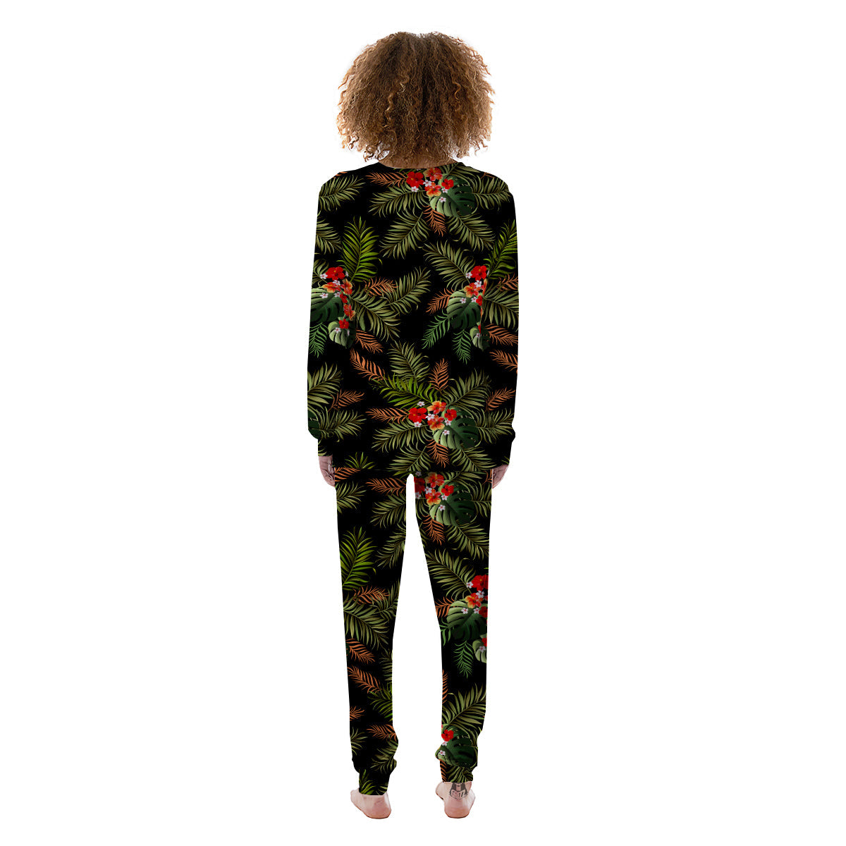 Tropical Black Hawaii Print Pattern Women's Pajamas-grizzshop