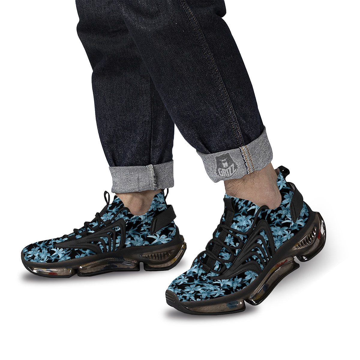 Tropical Blossom Blue Print Pattern Black Gym Shoes-grizzshop