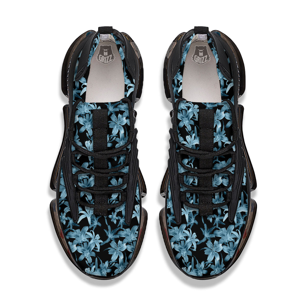 Tropical Blossom Blue Print Pattern Black Gym Shoes-grizzshop