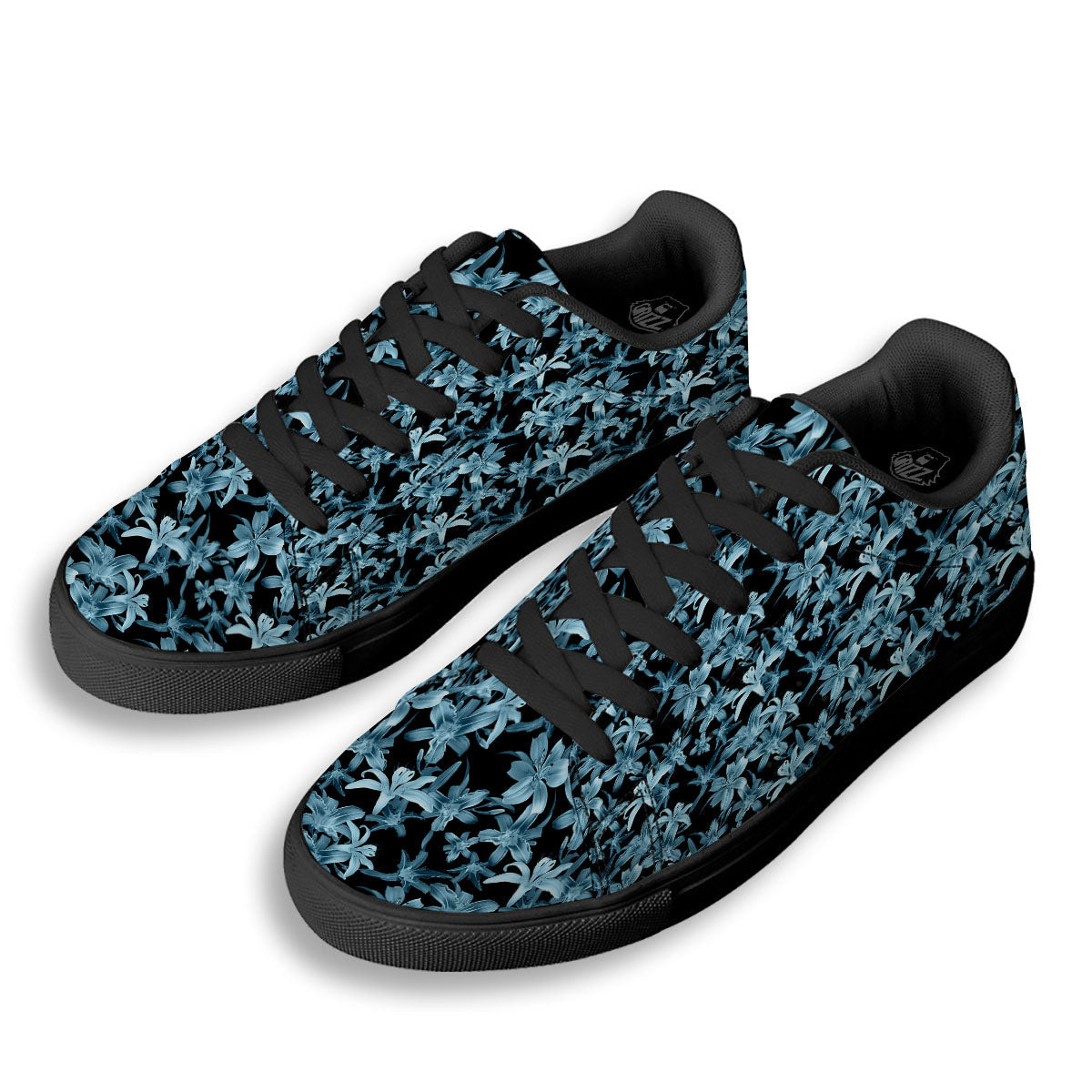 Tropical Blossom Blue Print Pattern Black Low Top Sneakers-grizzshop