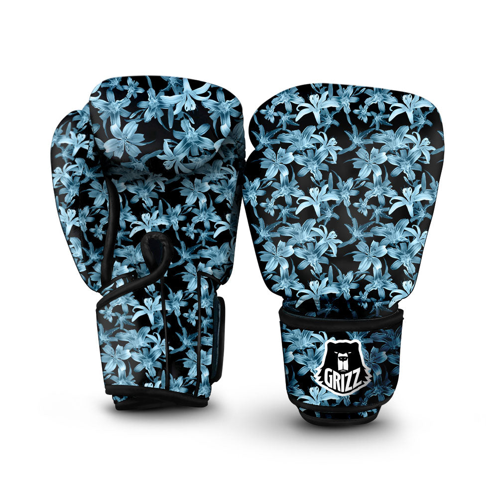 Tropical Blossom Blue Print Pattern Boxing Gloves-grizzshop