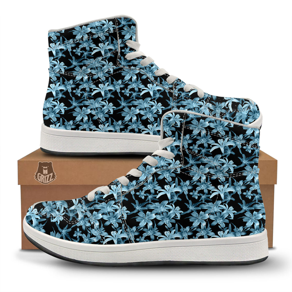 Tropical Blossom Blue Print Pattern High Top Sneakers-grizzshop