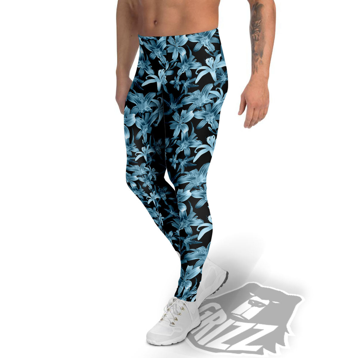 Tropical Blossom Blue Print Pattern Men's Leggings-grizzshop