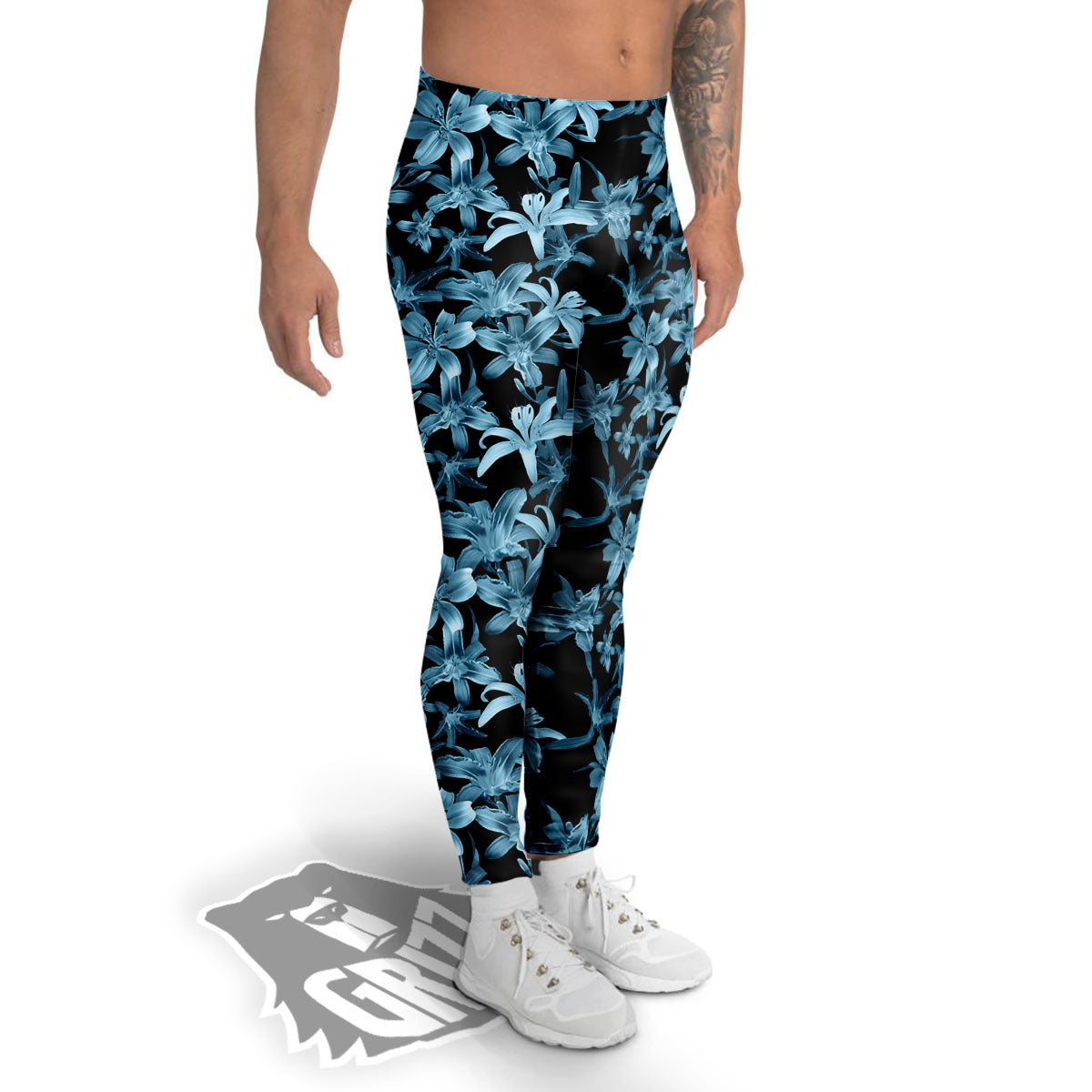 Tropical Blossom Blue Print Pattern Men's Leggings-grizzshop