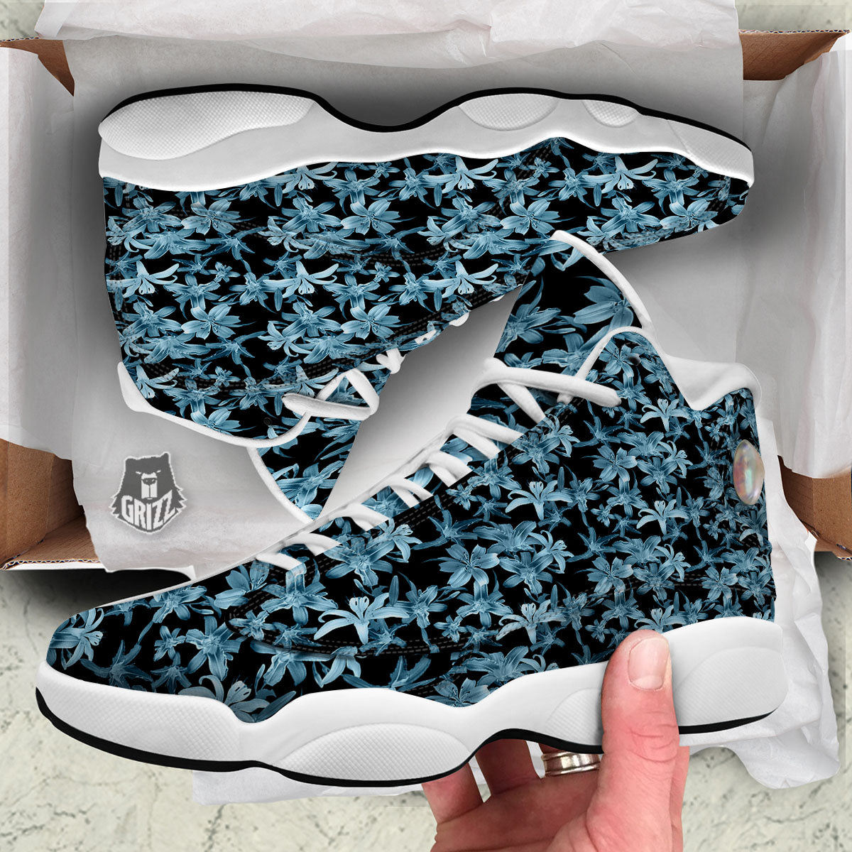 Tropical Blossom Blue Print Pattern White Basketball Shoes-grizzshop