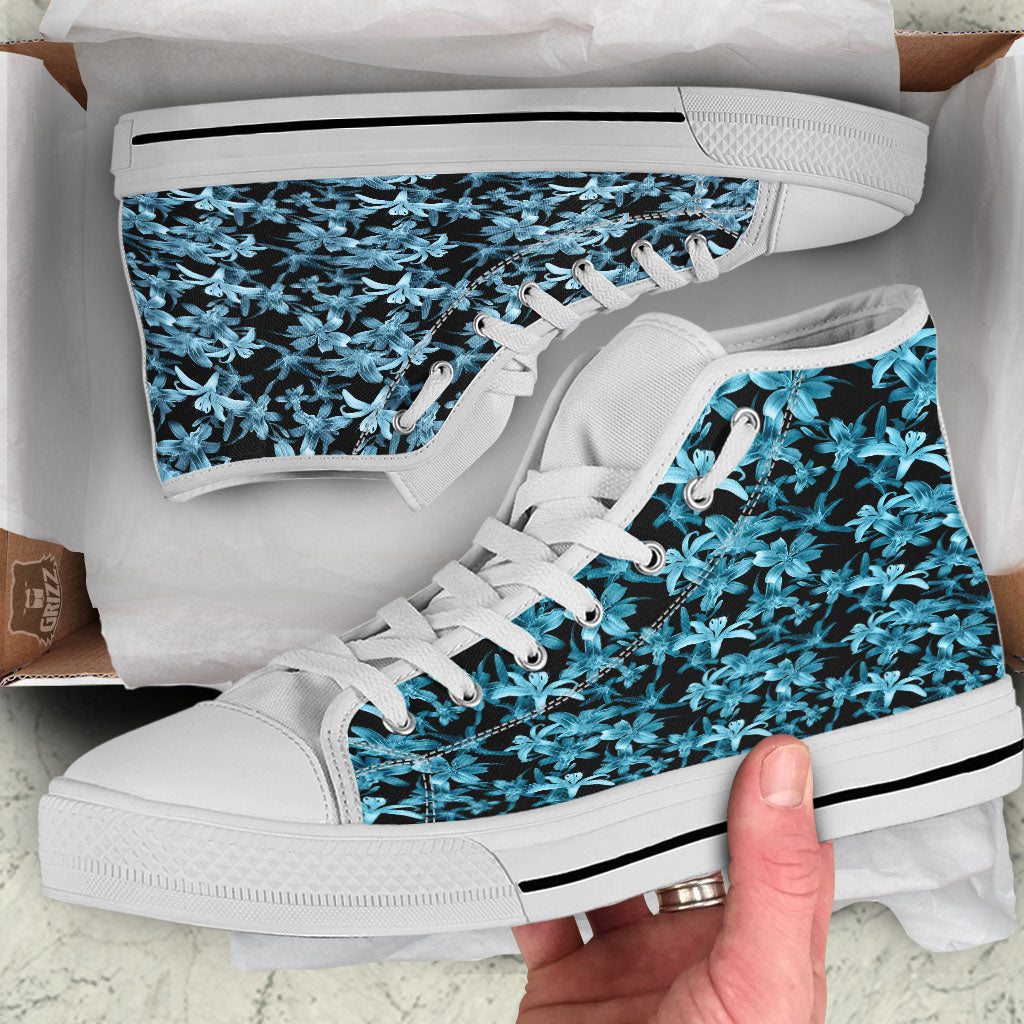 Tropical Blossom Blue Print Pattern White High Top Shoes-grizzshop