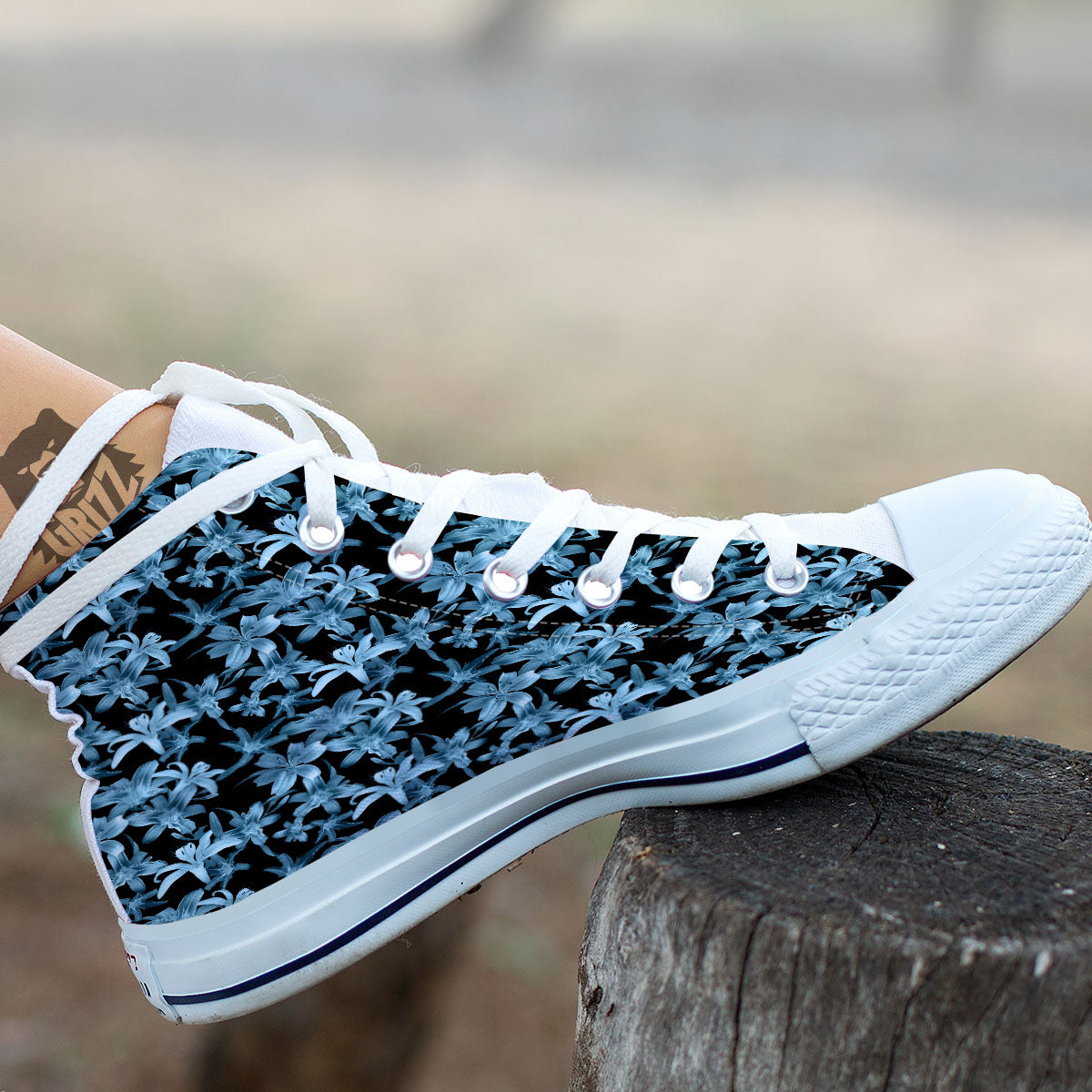 Tropical Blossom Blue Print Pattern White High Top Shoes-grizzshop