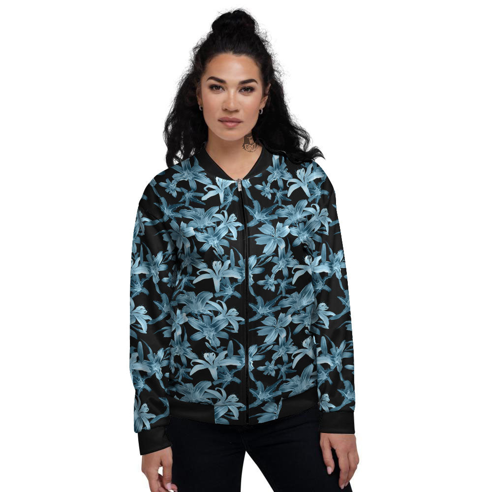 Tropical Blossom Blue Print Pattern Women's Bomber Jacket-grizzshop