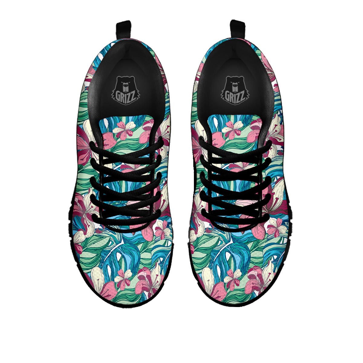 Tropical Blossom Teal Pink Print Pattern Black Sneaker-grizzshop