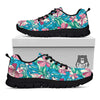 Tropical Blossom Teal Pink Print Pattern Black Sneaker-grizzshop