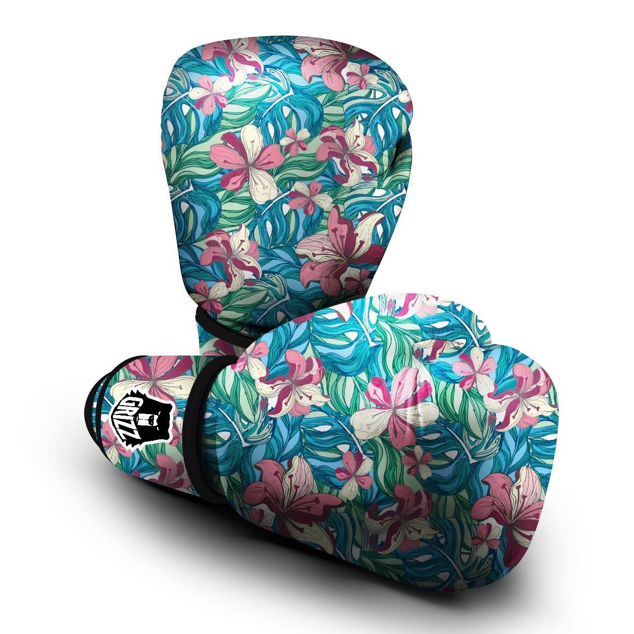 Tropical Blossom Teal Pink Print Pattern Boxing Gloves-grizzshop