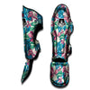 Tropical Blossom Teal Pink Print Pattern Muay Thai Shin Guards-grizzshop