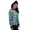 Tropical Blossom Teal Pink Print Pattern Women's Bomber Jacket-grizzshop