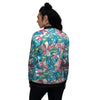 Tropical Blossom Teal Pink Print Pattern Women's Bomber Jacket-grizzshop