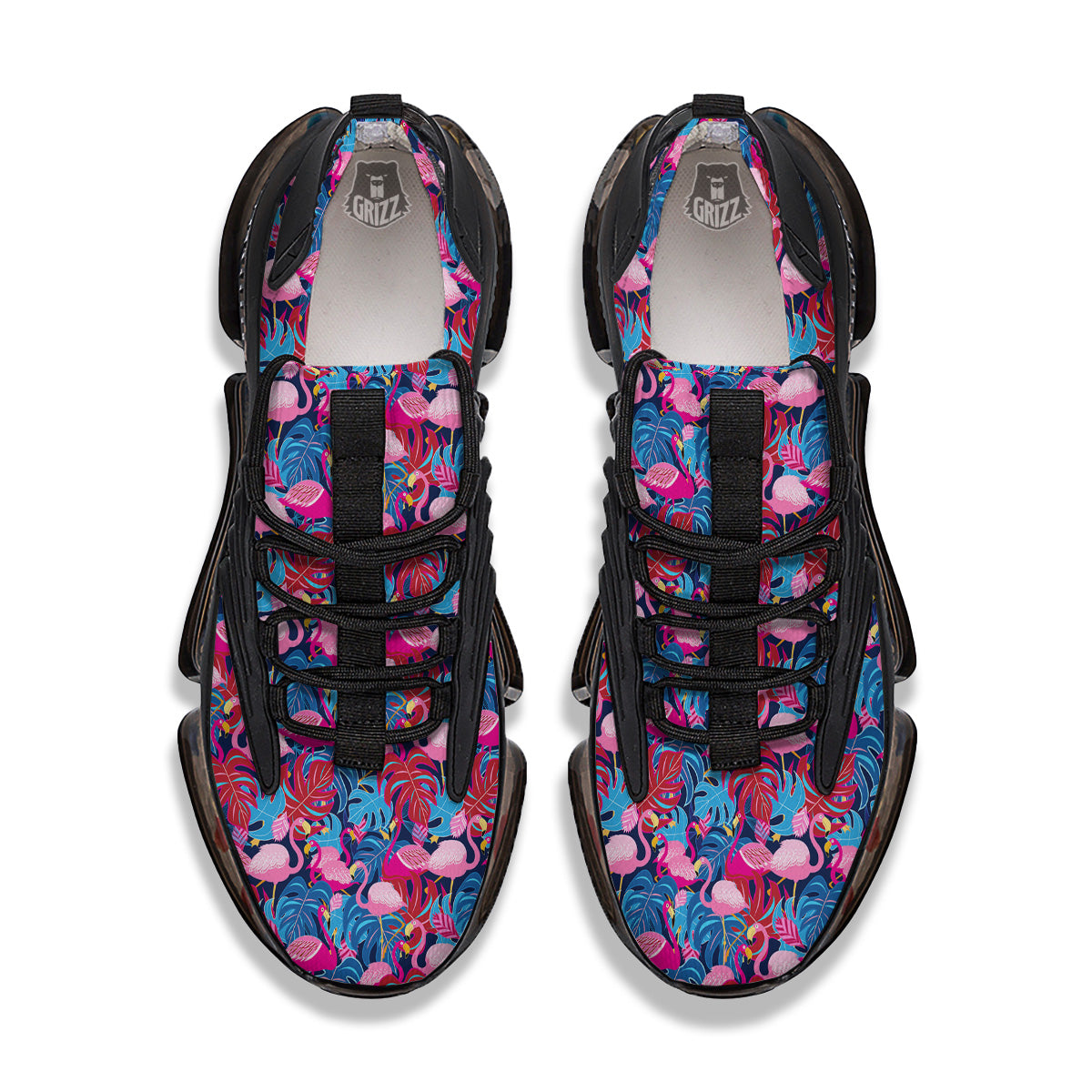 Tropical Blue And Pink Flamingo Print Black Gym Shoes-grizzshop