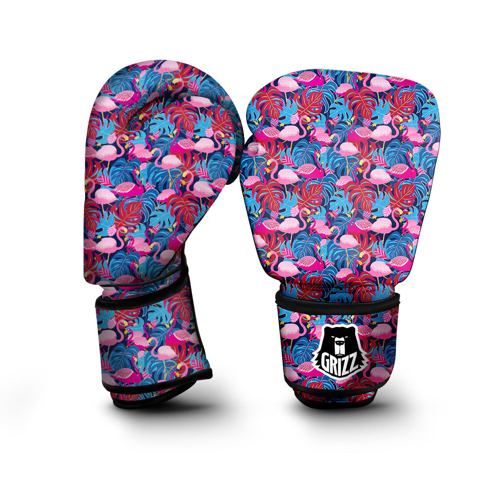 Tropical Blue And Pink Flamingo Print Boxing Gloves-grizzshop