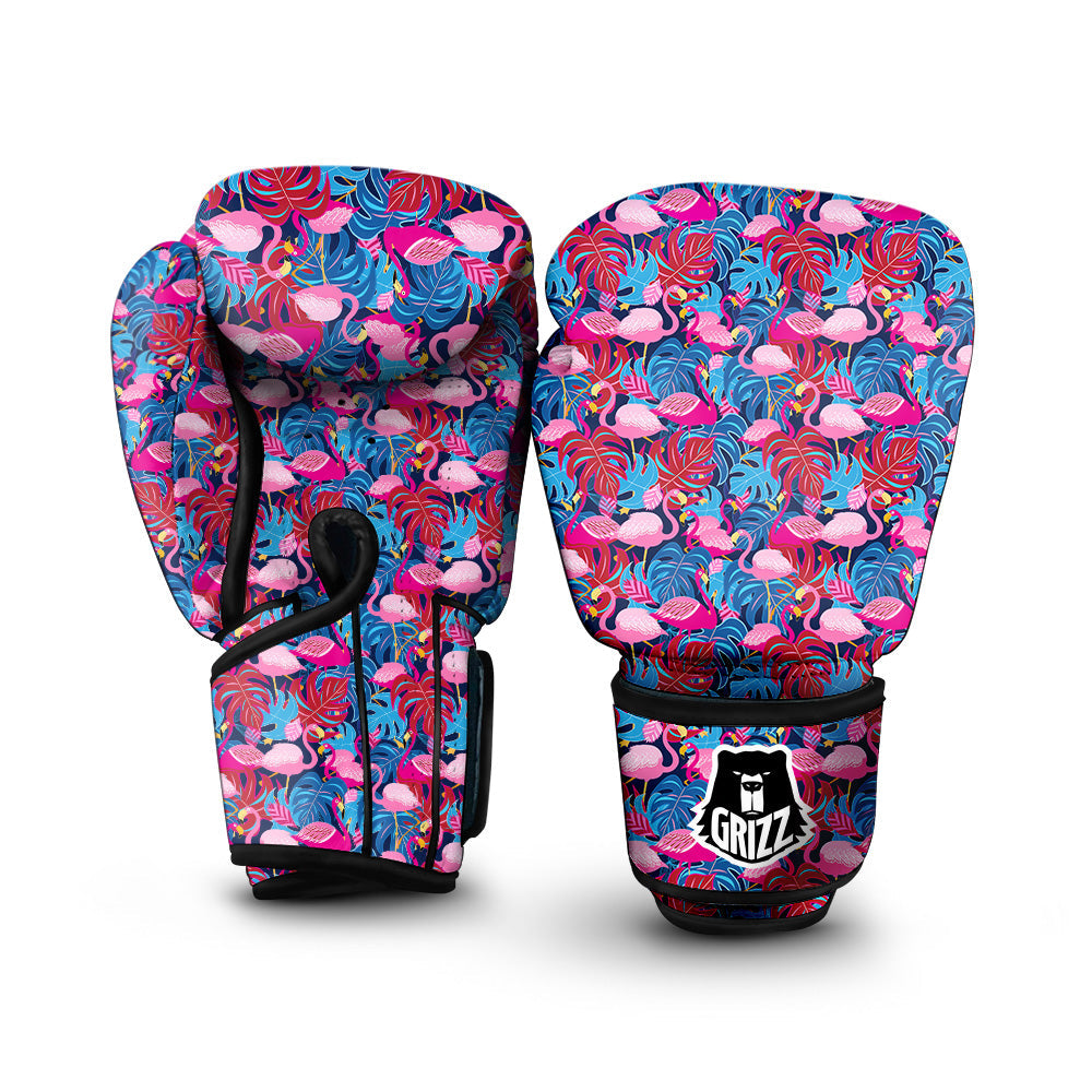 Tropical Blue And Pink Flamingo Print Boxing Gloves-grizzshop