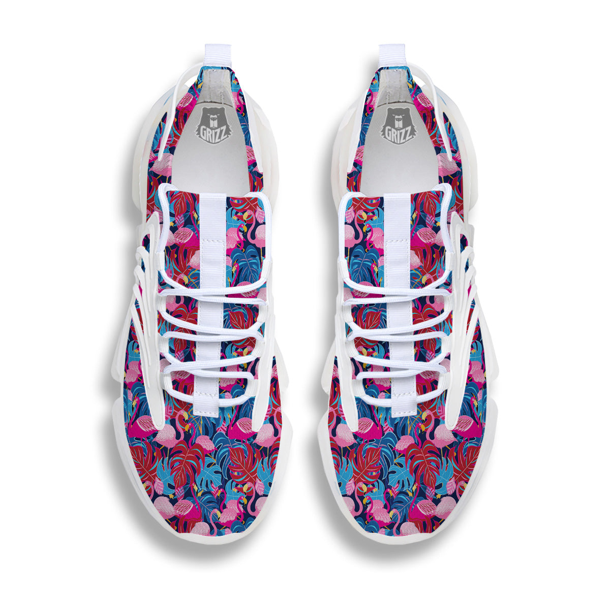 Tropical Blue And Pink Flamingo Print White Gym Shoes-grizzshop