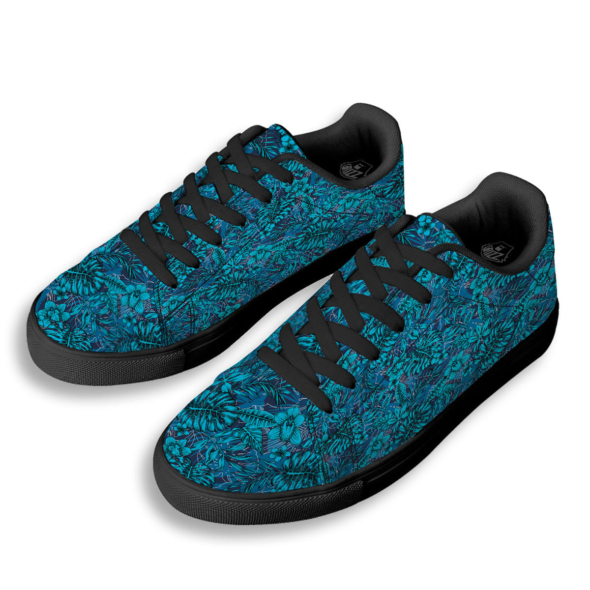 Tropical Blue Hawaiian Print Pattern Black Low Top Sneakers-grizzshop