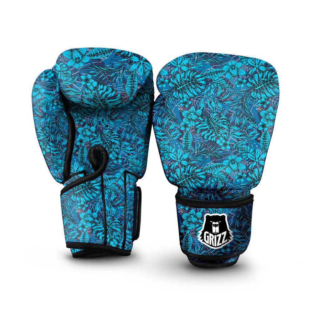 Tropical Blue Hawaiian Print Pattern Boxing Gloves-grizzshop