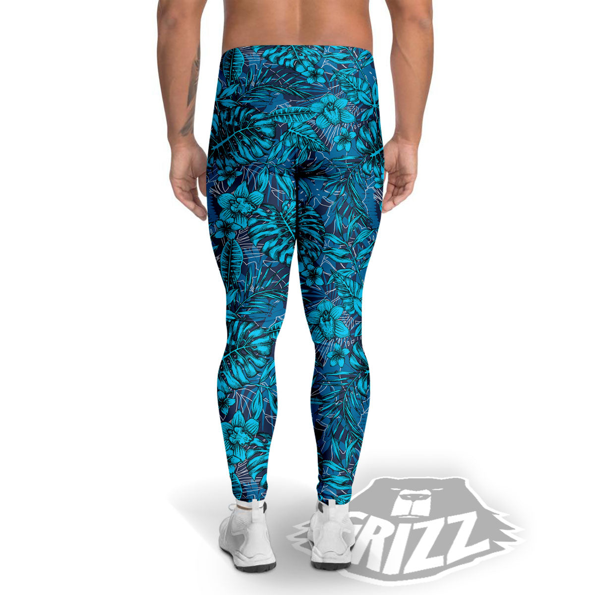 Tropical Blue Hawaiian Print Pattern Men's Leggings-grizzshop