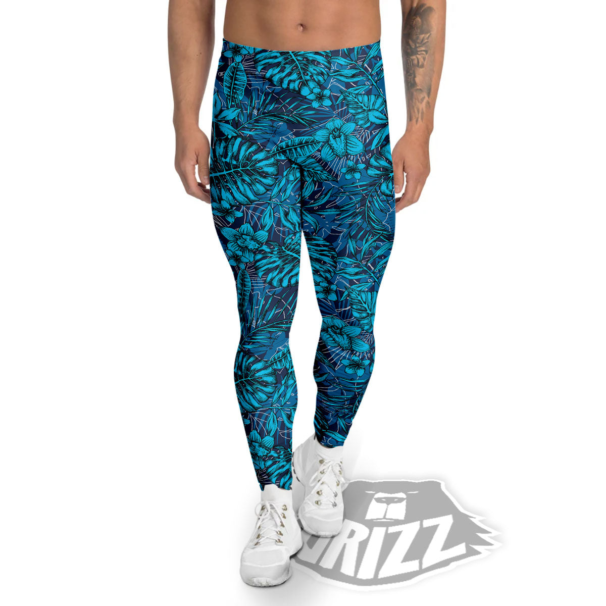 Tropical Blue Hawaiian Print Pattern Men's Leggings-grizzshop