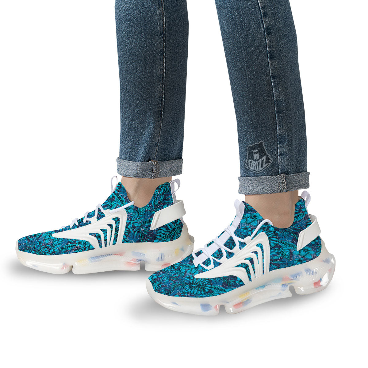 Tropical Blue Hawaiian Print Pattern White Gym Shoes-grizzshop
